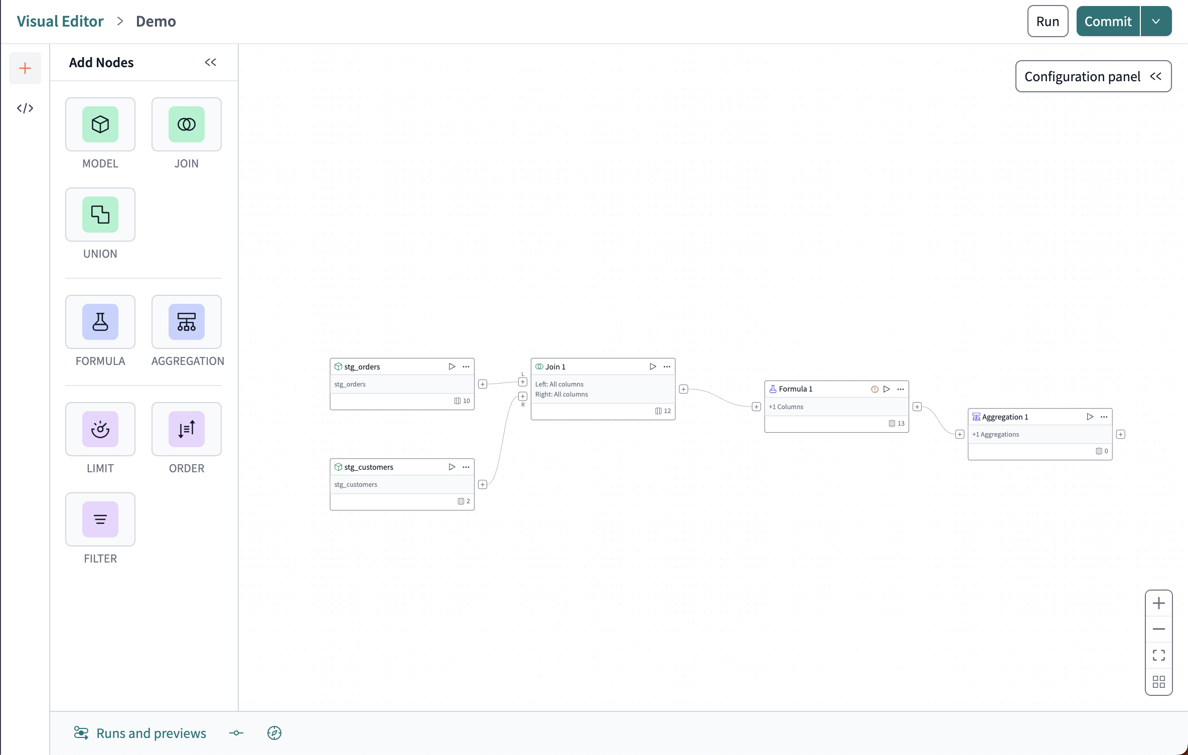 Create or edit dbt models with the Visual editor, enabling everyone to develop with dbt through a drag-and-drop experience inside of dbt Cloud. Create or edit dbt models with the Visual editor, enabling everyone to develop with dbt through a drag-and-drop experience inside of dbt Cloud.